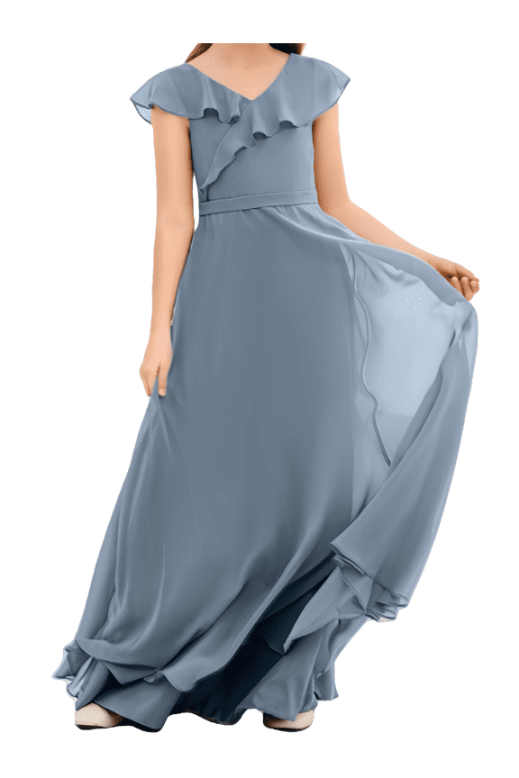 Junior Bridesmaid Dresses Chiffon Flower Girl Dress Girls Spaghetti Straps Party Pageant Gown -Dusty Blue-14Y