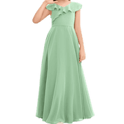Junior Bridesmaid Dresses Chiffon Flower Girl Dress Girls Spaghetti Straps Party Pageant Gown -Dusty Sage-12Y