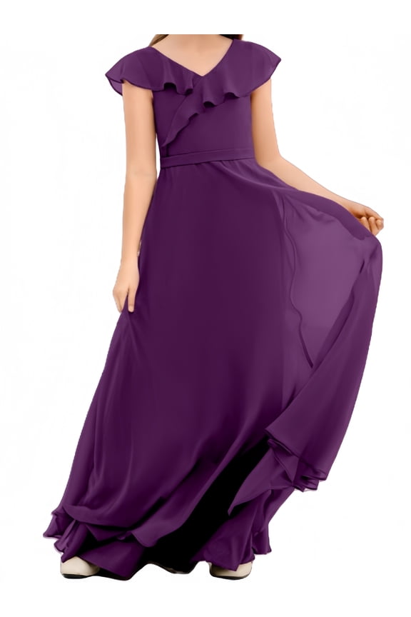 Junior Bridesmaid Dresses Chiffon Flower Girl Dress Girls Spaghetti Straps Party Pageant Gown -Grape-2Y