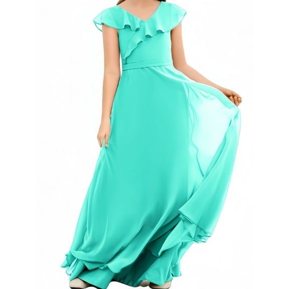 Junior Bridesmaid Dresses Chiffon Flower Girl Dress Girls Spaghetti Straps Party Pageant Gown -Spa-2Y