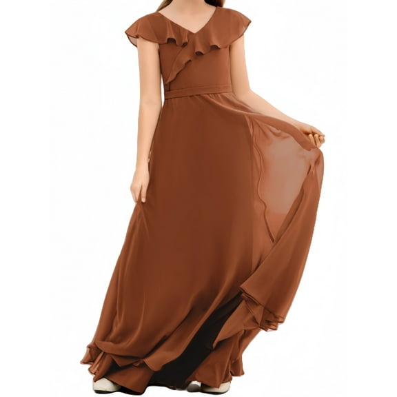 Junior Bridesmaid Dresses Chiffon Flower Girl Dress Girls Spaghetti Straps Party Pageant Gown -Terracotta-12Y