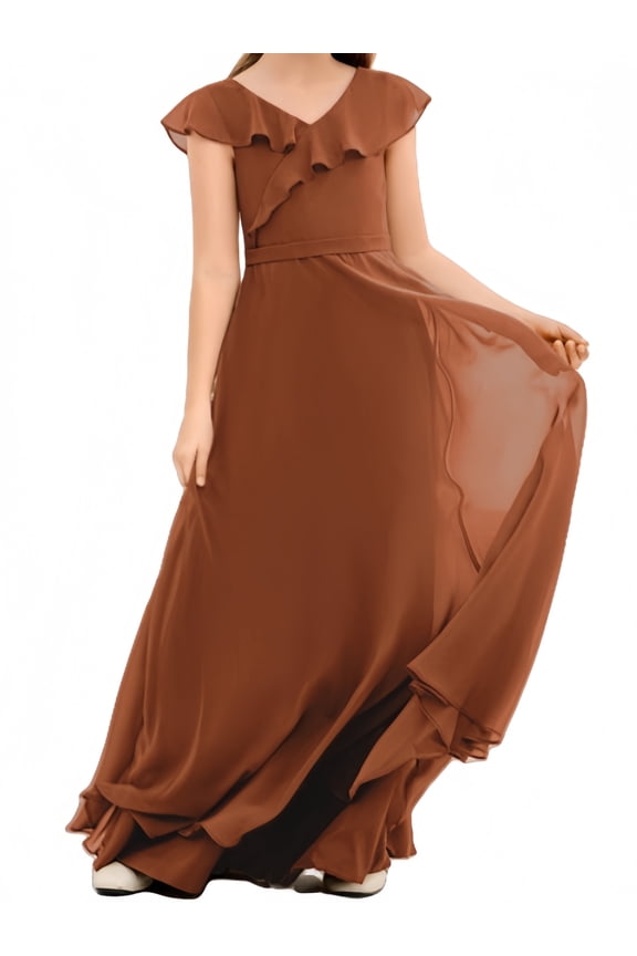 Junior Bridesmaid Dresses Chiffon Flower Girl Dress Girls Spaghetti Straps Party Pageant Gown -Terracotta-6Y