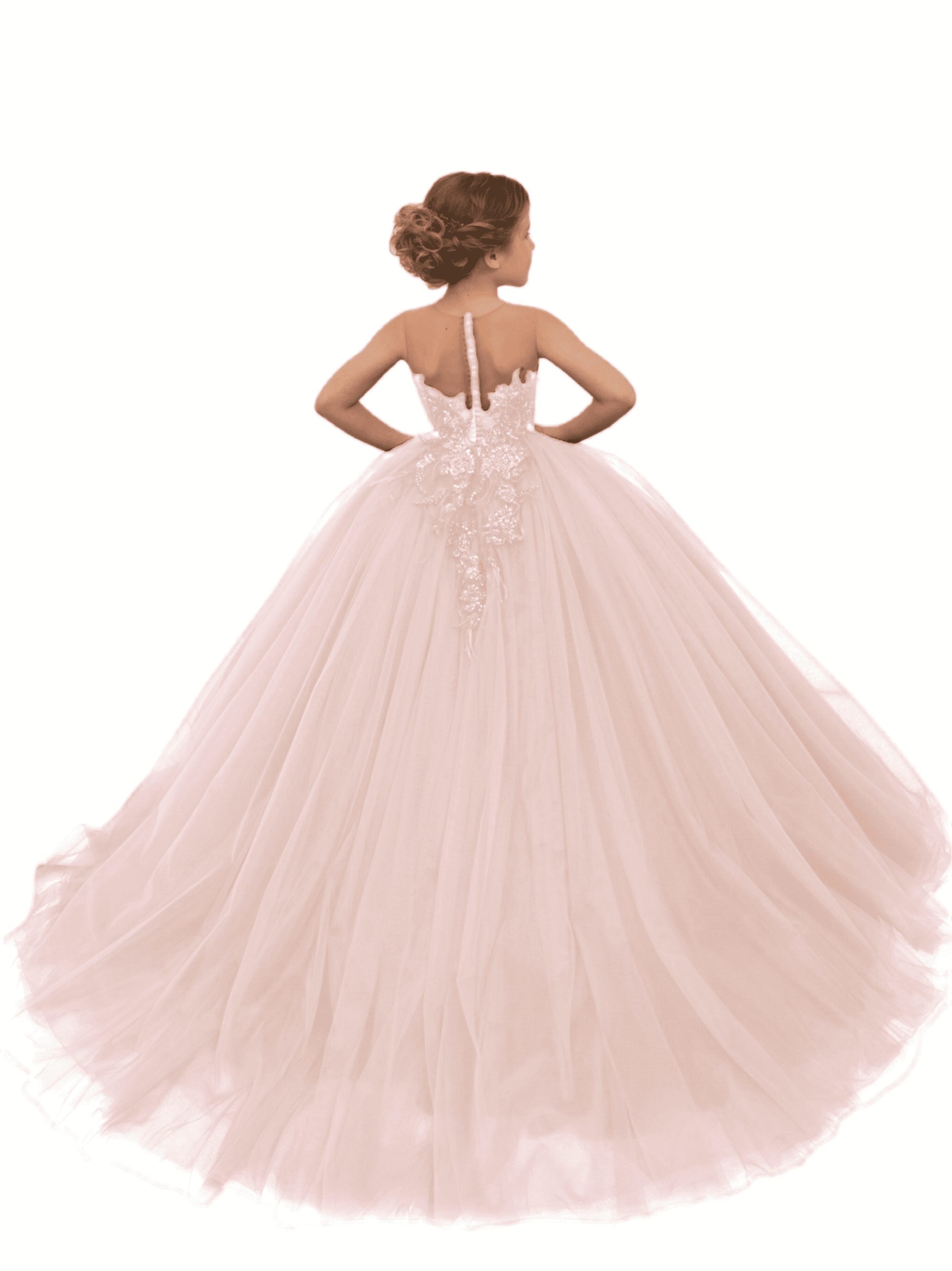 junior bridesmaid dresses with train Tulle Round Neck Long Puff Ball Gown Flower Girl Dress for Teens Girls Formal Dress Elegant Party Wear Blushing Pink-2Y neck halter dress is