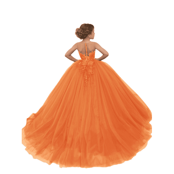 Junior Bridesmaid Dresses Tulle Round Neck Long Train Puff Ball Gown Flower Girl Dress for Teens Girls Formal Dress Elegant Party Wear Burnt Orange-4Y
