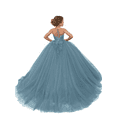 thumbnail image 1 of Junior Bridesmaid Dresses Tulle Round Neck Long Train Puff Ball Gown Flower Girl Dress for Teens Girls Formal Dress Elegant Party Wear Dusty Blue-14Y, 1 of 9