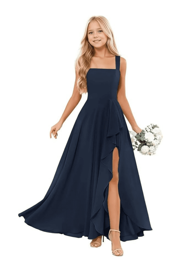 Junior Bridesmaid Dresses for Girls Formal Dress with Spaghetti Straps High Slit Skirt Elegant Teen Dresses Perfect for Weddings Parties