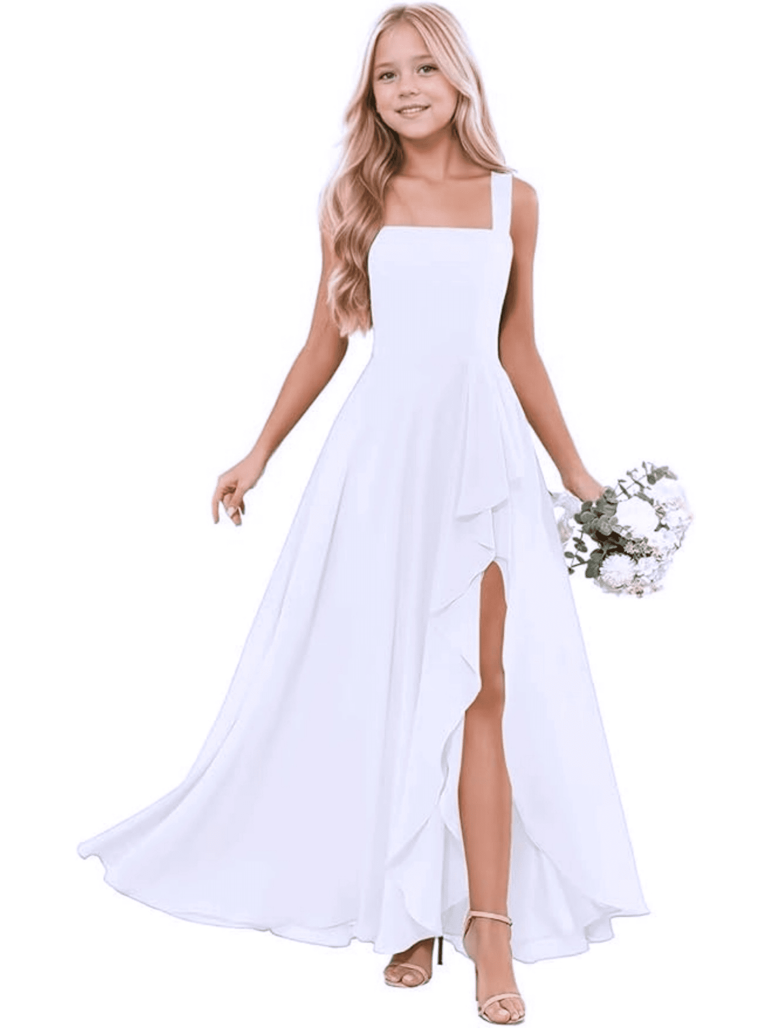 Spaghetti Straps Knee-Length Junior Bridesmaid Dresses Mist