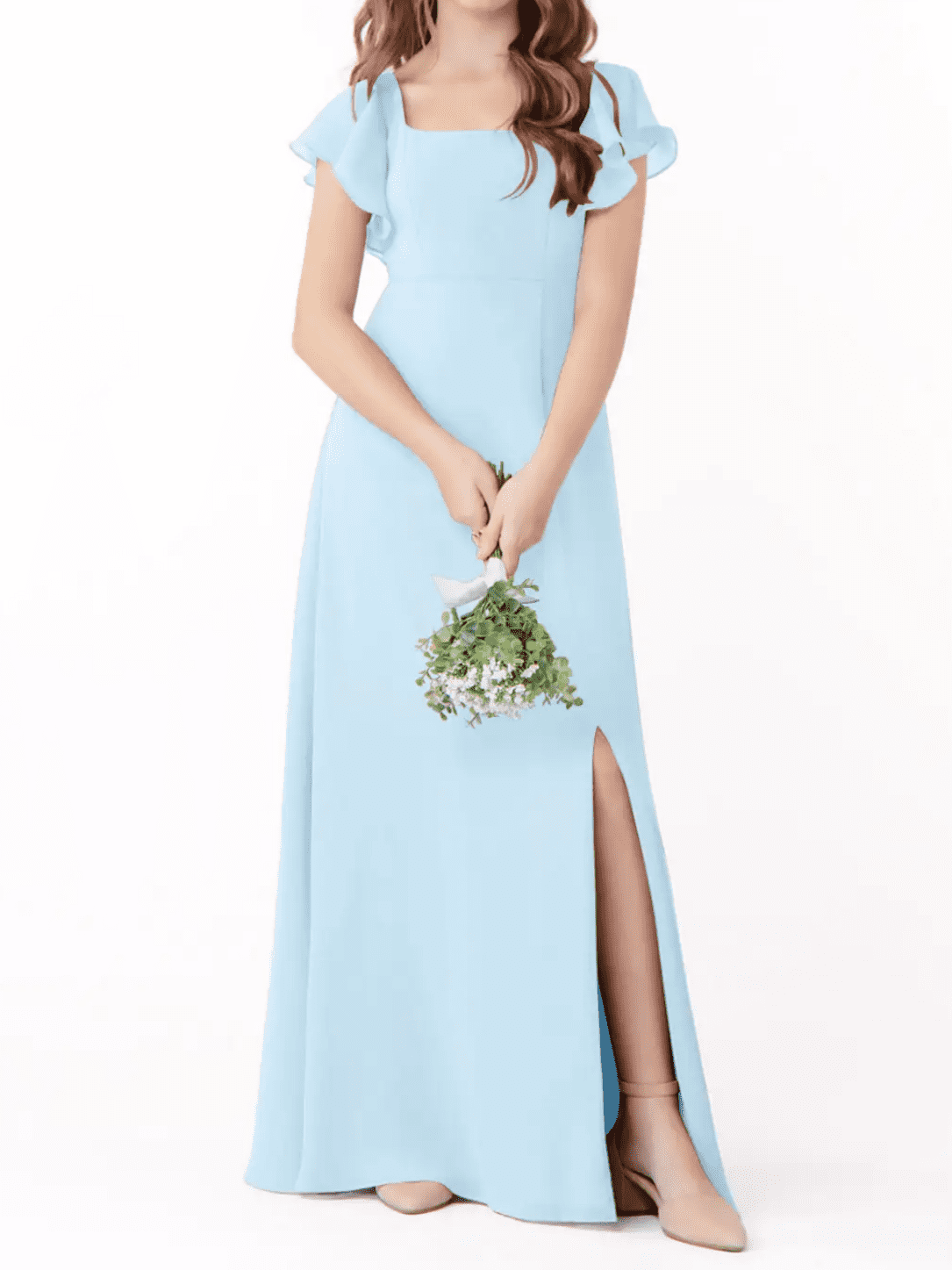 white dress blue flowers Zapakasa Women Floral Boho Chiffon Ruffled Long Bridesmaid My Actual Bust is:48
