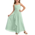 thumbnail image 1 of Junior Bridesmaid Girl Dress - Flowy Chiffon Maxi Gown, A-Line Formal Dress for Wedding Party, Pageant and Special Spring Events, 1 of 5