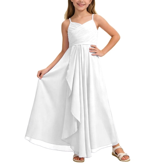 Junior Bridesmaid Girl Dress - Flowy Chiffon Maxi Gown, A-Line Formal Dress for Wedding Party, Pageant and Special Spring Events