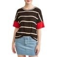 thumbnail image 1 of Junior' Colorblock Striped Short Sleeve Crew Neck T-Shirt, 1 of 4