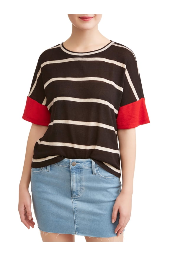 Junior' Colorblock Striped Short Sleeve Crew Neck T-Shirt