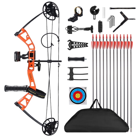 Junior Compound Bow Set for Youth, Kids, Beginners & Women, Lightweight Design, 10-40Lbs Draw Weight, 16"-28" Draw Length, 290fps, Fully Adjustable
