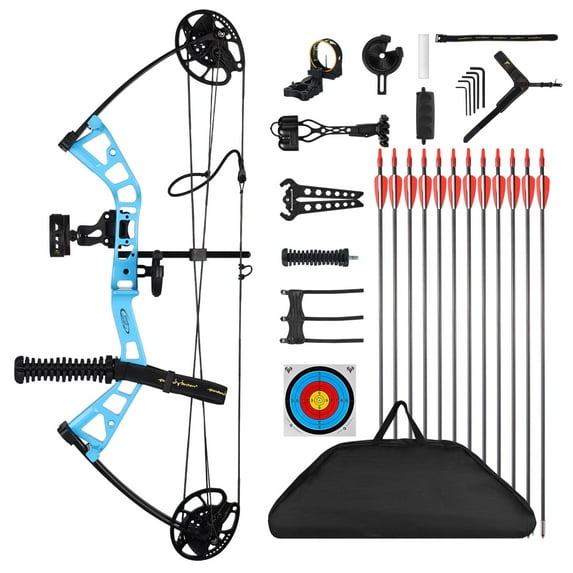 Junior Compound Bow Set for Youth, Kids, Beginners & Women, Lightweight Design, 10-40Lbs Draw Weight, 16"-28" Draw Length, 290fps, Fully Adjustable
