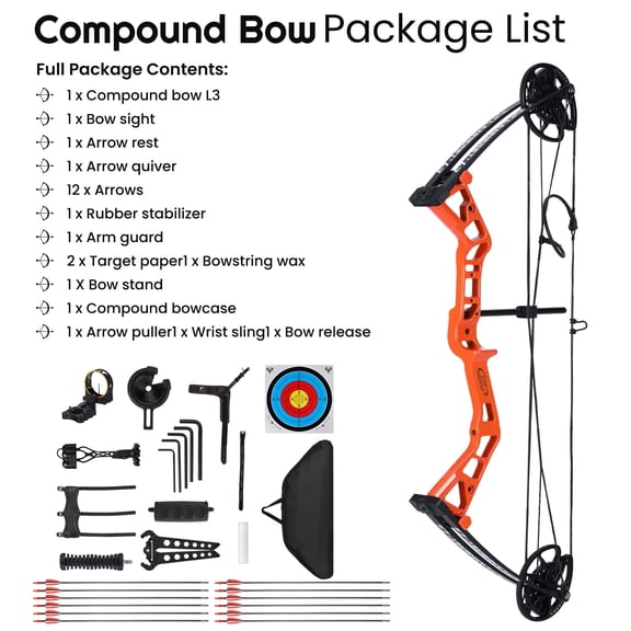 Junior Compound Bow Set for Youth, Kids, Beginners & Women, Lightweight Design, 10-40Lbs Draw Weight, 16"-28" Draw Length, 290fps, Fully Adjustable
