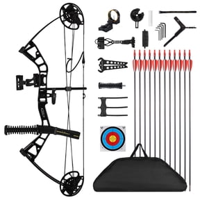 Junior Compound Bow Set for Youth, Kids, Beginners & Women, Lightweight Design, 10-40Lbs Draw Weight, 16"-28" Draw Length, 290fps, Fully Adjustable