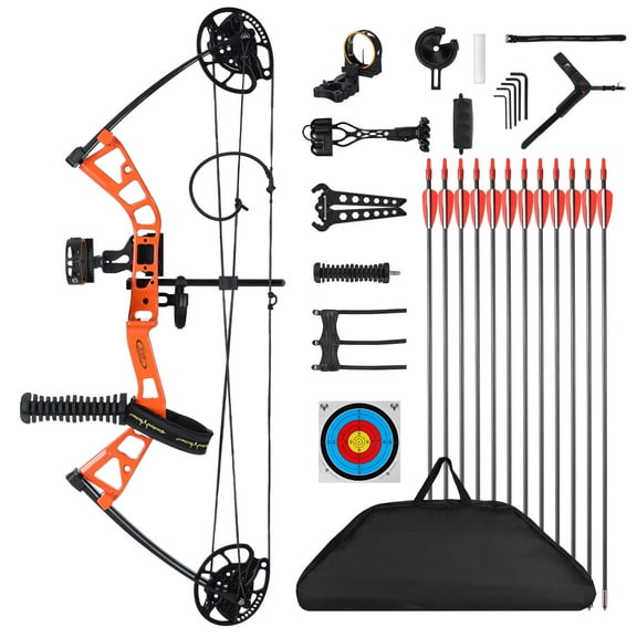 Junior Compound Bow Set for Youth, Kids, Beginners & Women, Lightweight Design, 10-40Lbs Draw Weight, 16"-28" Draw Length, 290fps, Fully Adjustable