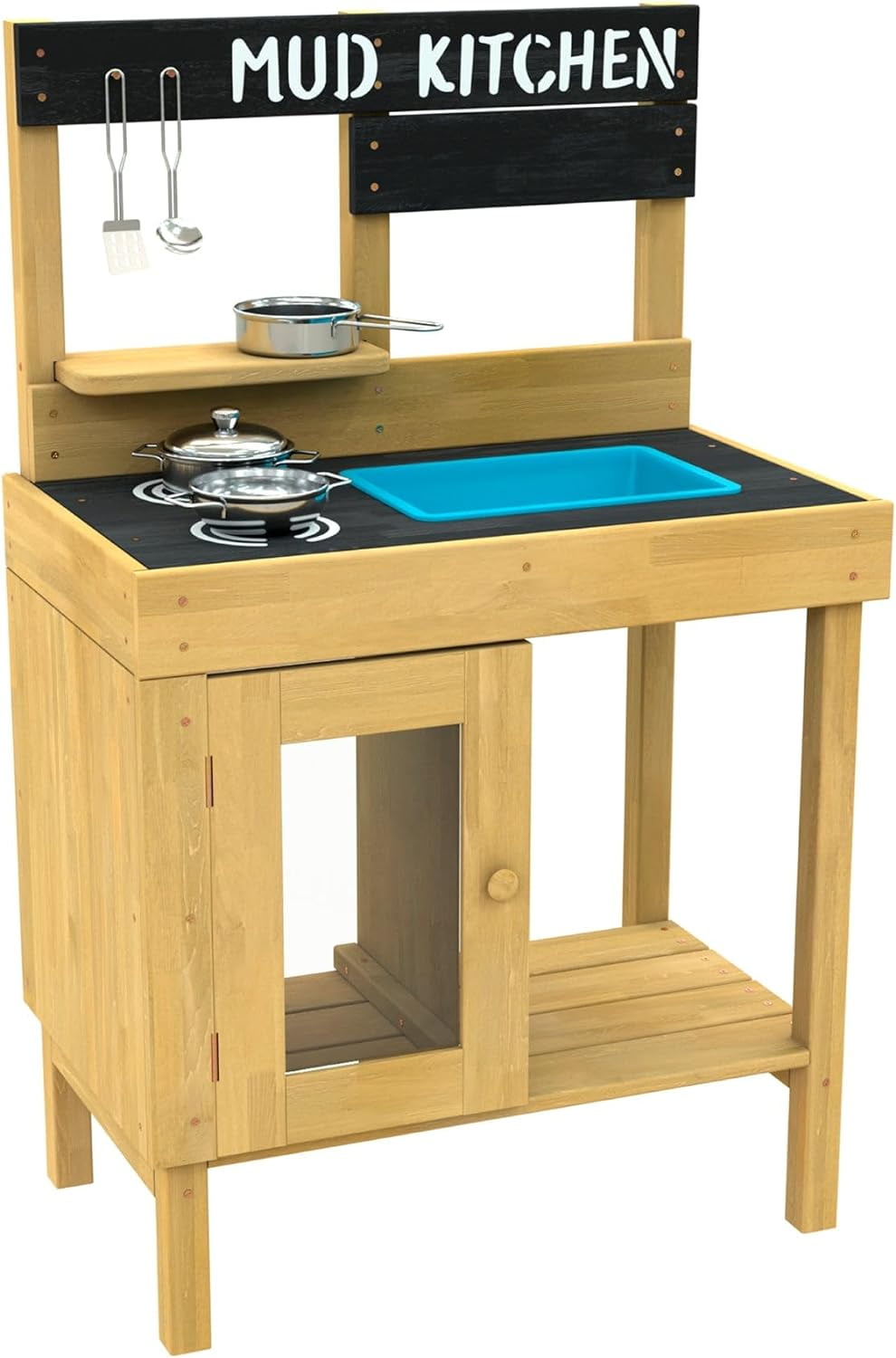 Junior Cook Wooden Mud Kitchen With FSC Timber & Starter Utensils - Outdoor Pretend Play For Kids 3+ Years
