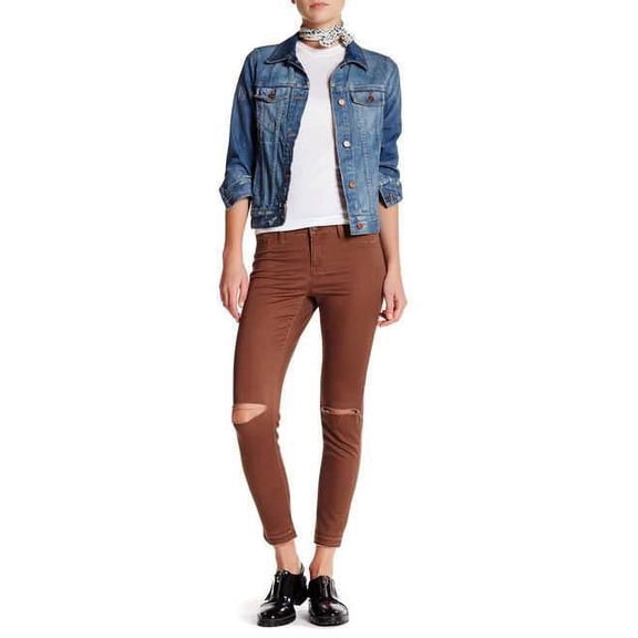Junior' Destructed Color Skinny Jeans with Release Hem