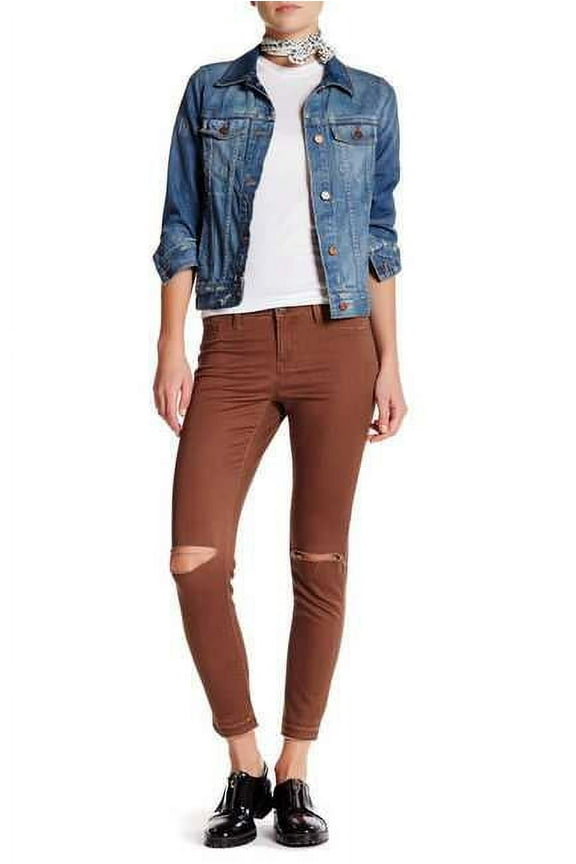 Junior' Destructed Color Skinny Jeans with Release Hem