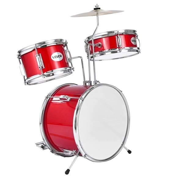 Junior Drum Set for Ages 6-13, 3-Piece 14" ren's Drum Kit with Adjustable Stool, Cymbal, and Drumsticks, Musical Instrument for Beginners (Red)