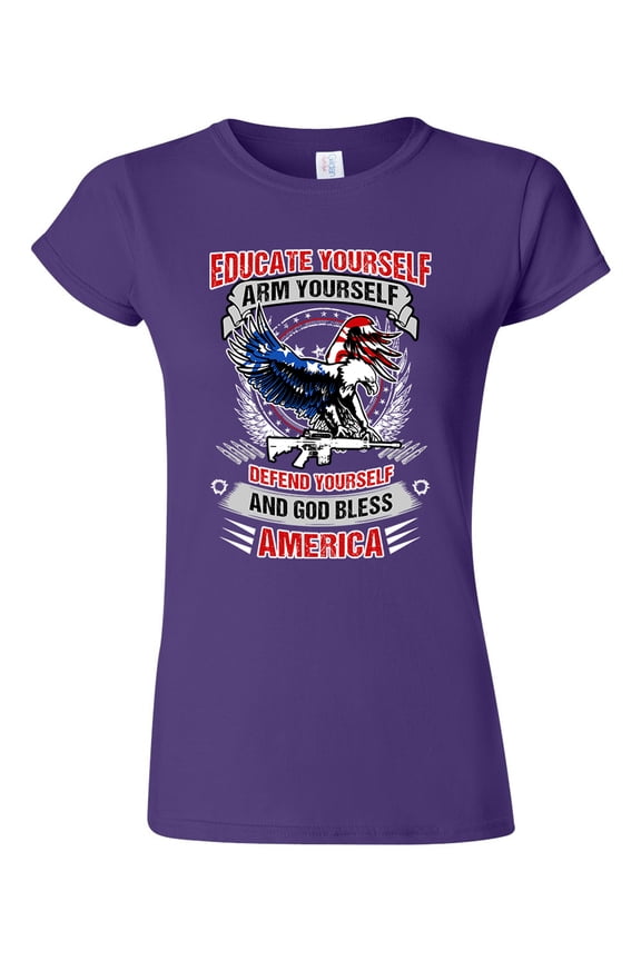 Junior Educate Arm Defend Yourself USA God Bless America Patriotic DT T-Shirt Tee