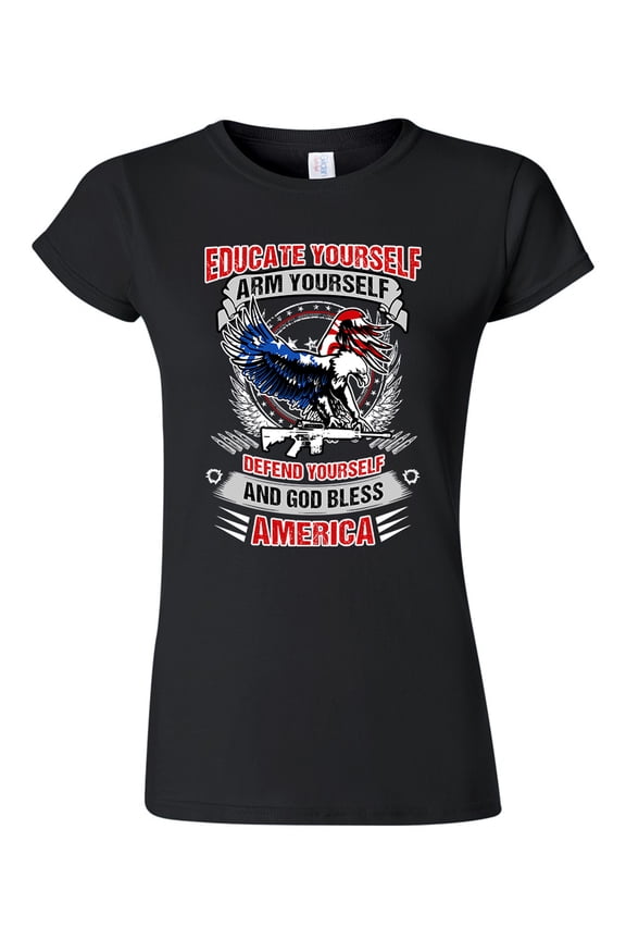 Junior Educate Arm Defend Yourself USA God Bless America Patriotic DT T-Shirt Tee