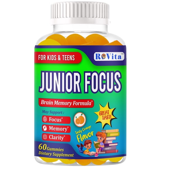 ROVita Focus Kids Omega 3 Gummies with DHA - Brain Support & Focus Supplement - Fish Oil Omega-3 for Children - Memory & Cognitive Support - Kids Multivitamin Gummies - 60 Gummies