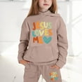 thumbnail image 1 of Junior Girls Hoodies Set Jesus Loves You Hoodie Letter Print Long Sleeves Loose Pullover 2 Piece Tween Fall Outfits Kids New Year Sweatshirts for Kids 2-3 Years, 1 of 5