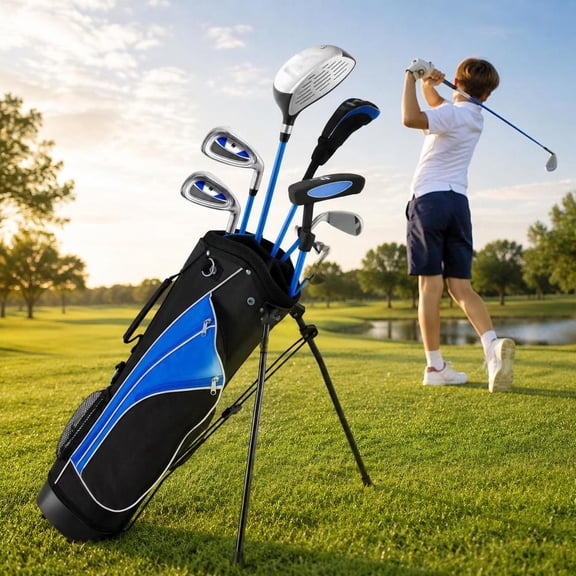 Junior Golf Club Set, 5-Piece Complete Set with Stand Bag, Blue, Designed for Children Age 11-13