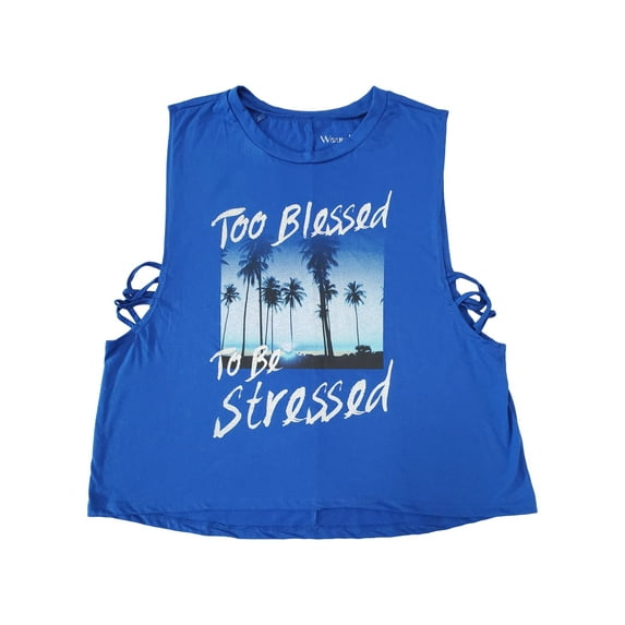 Junior' Graphic Muscle Tank w/Open Side Criss-Cross Detail