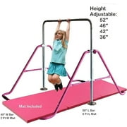 Junior Gymnastics Bar: Adjustable Height, Expandable, Pink Design. Perfect for Children's Training, Climbing Tower, Playground Balance. Includes 2x6 Mat.