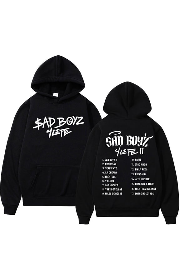 Junior H Sad Boyz 4 Life Album Tour Double Sided Print Hoodie Harajuku Hip Hop Sweatshirt Fashion Vintage Trend Pullovers Unisex
