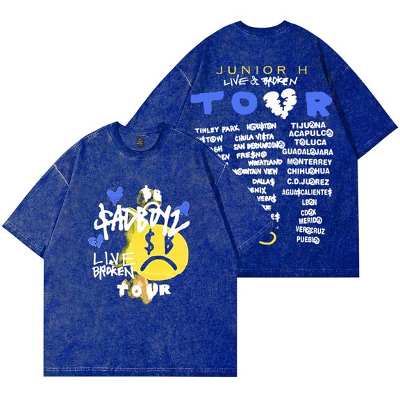 Junior H Sad Boyz Live And Broken Tour Wash T-Shirts Women Men Cotton Short Sleeve Tee