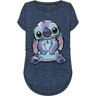 Lilo and Stitch Blue Heather Front Print Junior&apos;s Tunic T-Shirt-Large