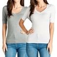 thumbnail image 1 of Junior & Junior Plus Basic Cotton V Neck Elbow Sleeve Tee Shirt Top, 1 of 3