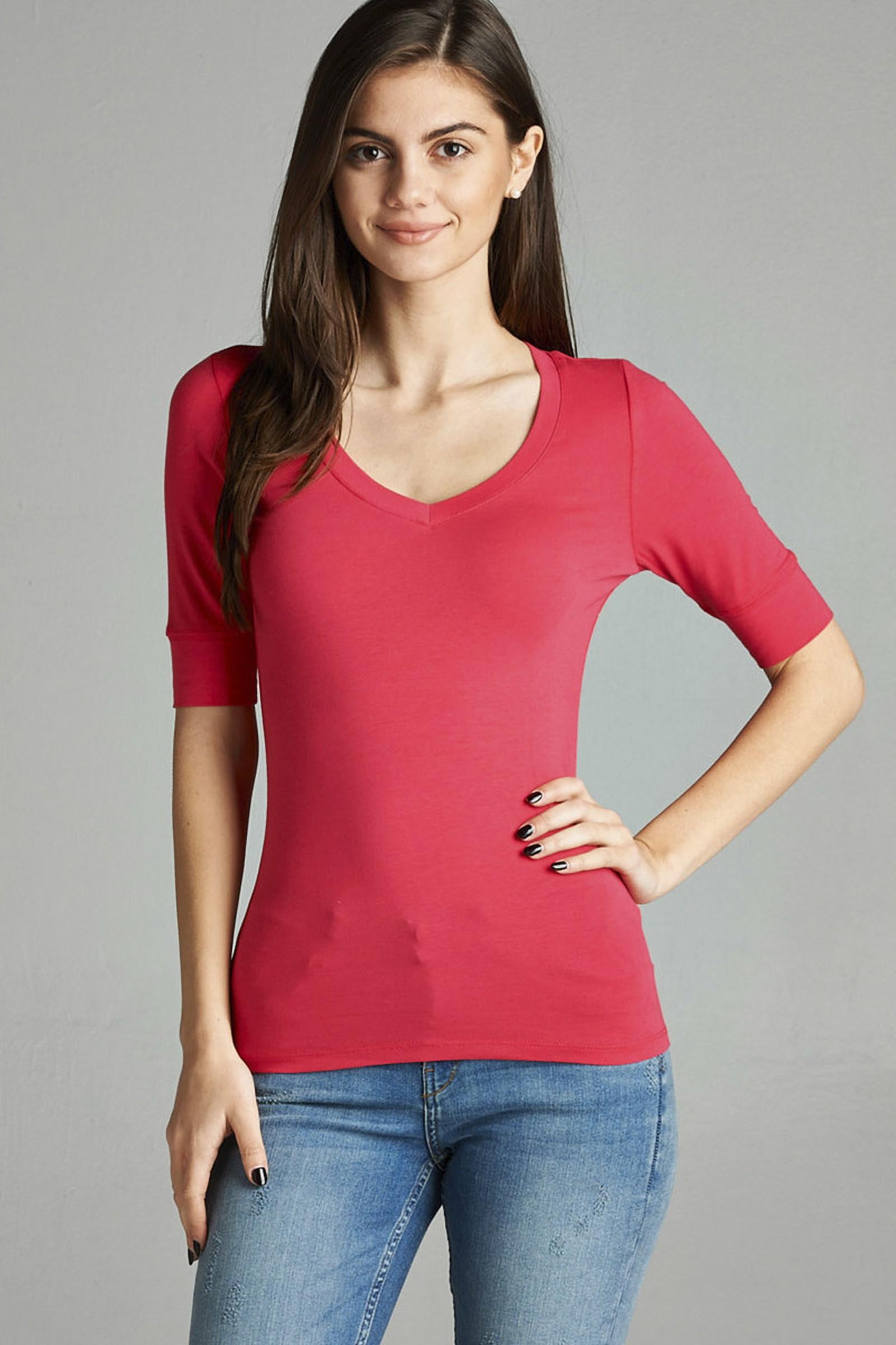 Junior Junior Plus Basic Cotton V Neck Elbow Sleeve Tee Shirt Top Walmart
