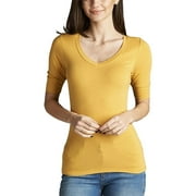 THELOVELY Junior & Junior Plus Basic Cotton V Neck Elbow Sleeve Tee Shirt Top