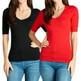 thumbnail image 1 of Junior & Junior Plus Basic Cotton V Neck Elbow Sleeve Tee Shirt Top, 1 of 3