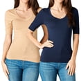thumbnail image 1 of Junior & Junior Plus Basic Cotton V Neck Elbow Sleeve Tee Shirt Top, 1 of 3