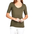 thumbnail image 1 of Junior & Junior Plus Basic Cotton V Neck Elbow Sleeve Tee Shirt Top, 1 of 3