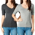 thumbnail image 1 of Junior & Junior Plus Basic Cotton V Neck Elbow Sleeve Tee Shirt Top, 1 of 3