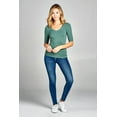 thumbnail image 1 of Junior & Junior Plus Basic Cotton V Neck Elbow Sleeve Tee Shirt Top, 1 of 3
