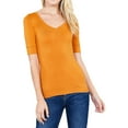 thumbnail image 1 of Junior & Junior Plus Basic Cotton V Neck Elbow Sleeve Tee Shirt Top, 1 of 3