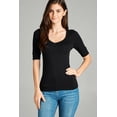 thumbnail image 1 of Junior & Junior Plus Basic Cotton V Neck Elbow Sleeve Tee Shirt Top, 1 of 1