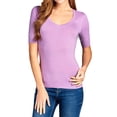 thumbnail image 1 of Junior & Junior Plus Basic Cotton V Neck Elbow Sleeve Tee Shirt Top, 1 of 3
