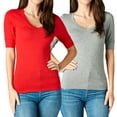 thumbnail image 1 of Junior & Junior Plus Basic Cotton V Neck Elbow Sleeve Tee Shirt Top, 1 of 3