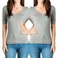 thumbnail image 1 of Junior & Junior Plus Basic Cotton V Neck Elbow Sleeve Tee Shirt Top, 1 of 3