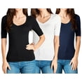 thumbnail image 1 of Junior & Junior Plus Basic Cotton V Neck Elbow Sleeve Tee Shirt Top, 1 of 3
