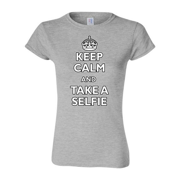 Junior Keep Calm And Take A Selfie Crown Funny Humor DT T-Shirt Tee